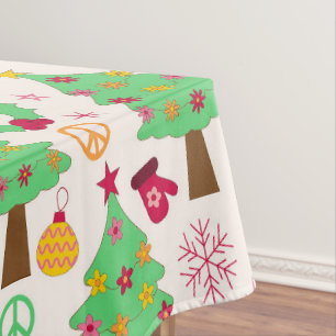 Retro 70s Groovy Christmas Trees Pattern  Tablecloth