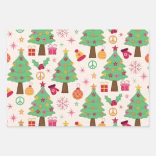 Retro 70s Groovy Christmas Trees Pattern  Wrapping Paper Sheet