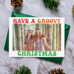 Retro 70s Groovy Christmas Vintage Hippie Photo Holiday Card<br><div class="desc">Have a groovy Christmas. Customise your cute retro hippie holiday card with this funky 70s text in fun colours. A colourful hippy Christmas card with your vintage family photo.</div>
