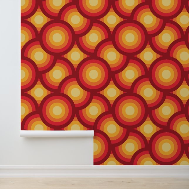 Retro 70s Groovy Colourful Circles Pattern Wallpaper (Application)