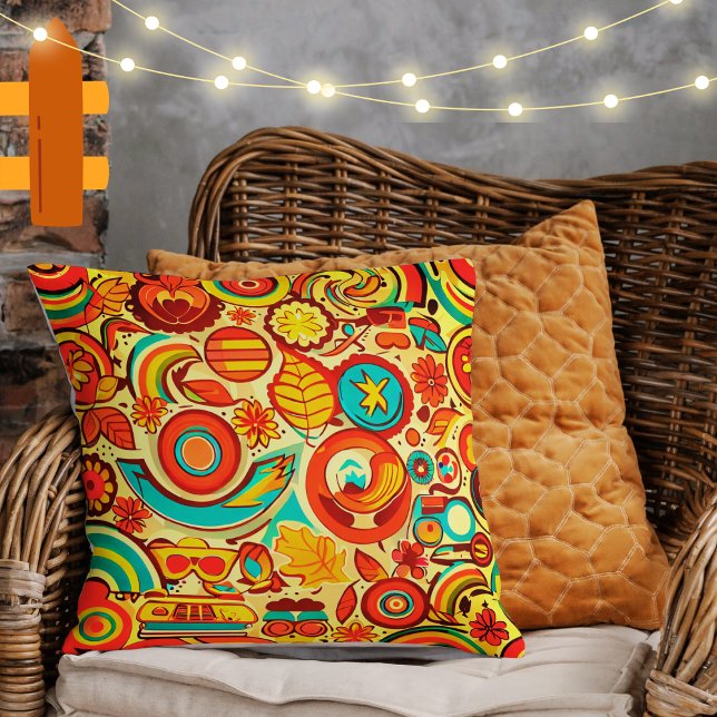 Retro 70s Groovy Fall Autumn Elements Pattern  Cushion (Creator Uploaded)