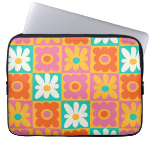 Retro 70s Groovy Floral Chequerboard Colourful Pat Laptop Sleeve