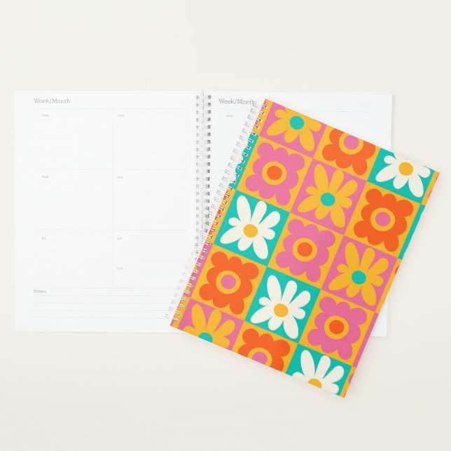 Retro 70s Groovy Floral Chequerboard Colourful Pat Planner (Display)