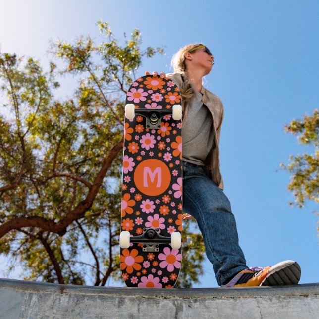 Retro 70s Groovy Floral Personalised  Skateboard (Outdoor 1)