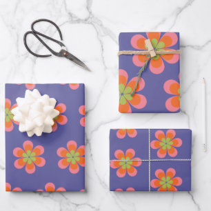 Retro 70s Groovy Flower Pattern in Purple Wrapping Paper Sheet
