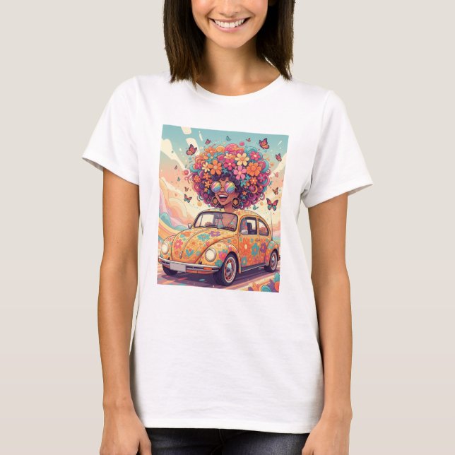 Retro 70s Groovy Flower Power T-Shirt (Front)