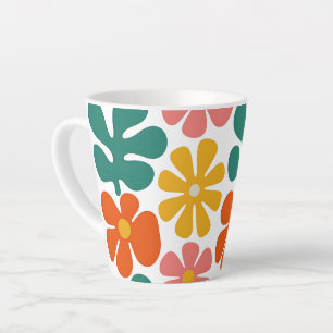 Retro 70s Groovy Folk Art Floral Pattern Latte Mug