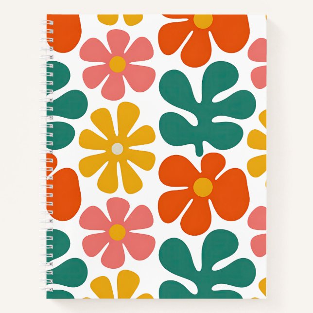 Retro 70s Groovy Folk Art Floral Pattern Notebook (Front)