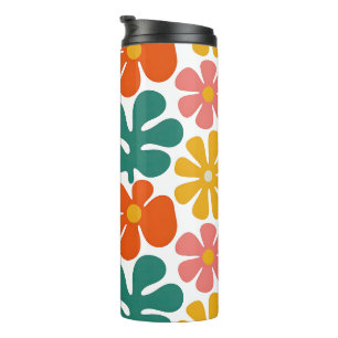 Retro 70s Groovy Folk Art Floral Pattern Thermal Tumbler