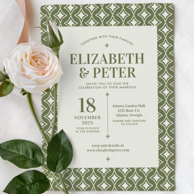 Retro 70s Groovy Green Wedding Invitation (Creator Uploaded)