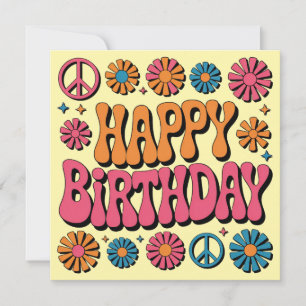 Retro 70s Groovy Happy Birthday Greeting Card