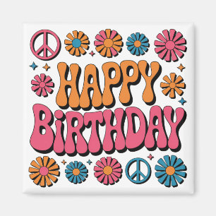 Retro 70s Groovy Happy Birthday Greeting  Magnet