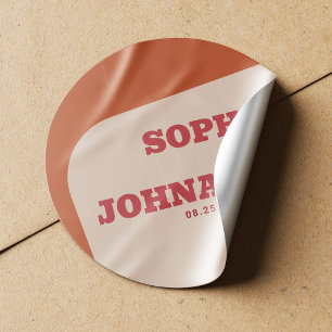 Retro 70s groovy orange red wedding classic round sticker