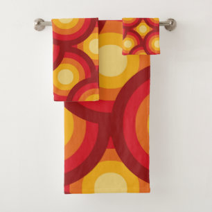 Retro 70s Groovy Overlapping Circles Pattern  Bath Towel Set