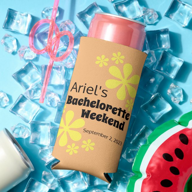 Retro 70s Groovy Peach & Lemon Bachelorette Favour Seltzer Can Cooler (In Situ Summer)