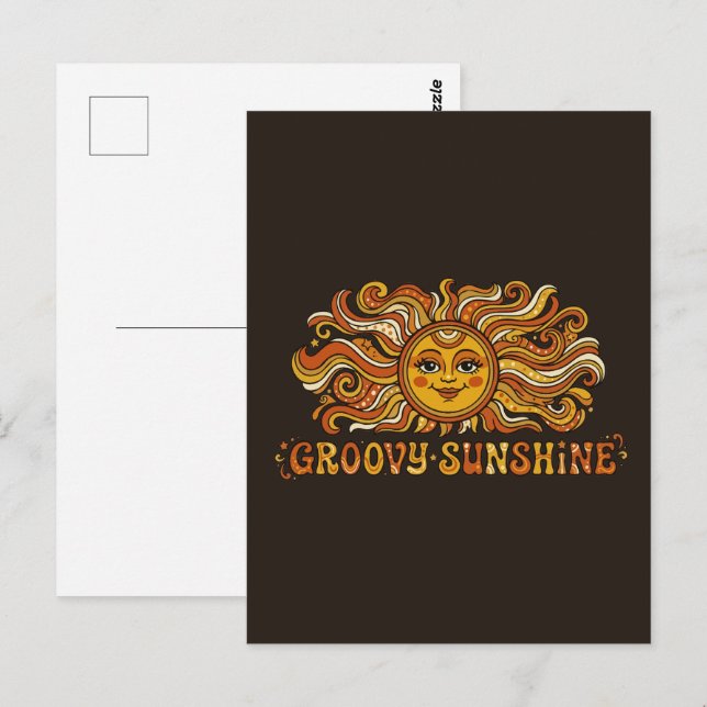 Retro 70s Groovy Sunshine Smiling Sun Postcard (Front/Back)