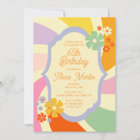 Retro 70s Groovy Wave Flower 65th Birthday