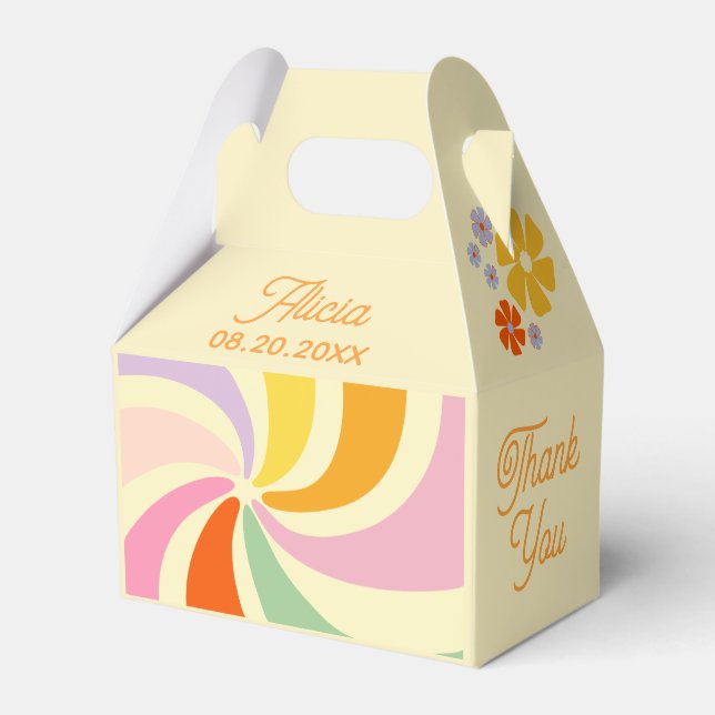 Retro 70s Groovy Wave Flower Birthday Thank You Favour Box (Back Side)