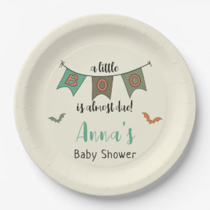 Retro 70's Halloween Little Boo Baby Shower Paper Plate