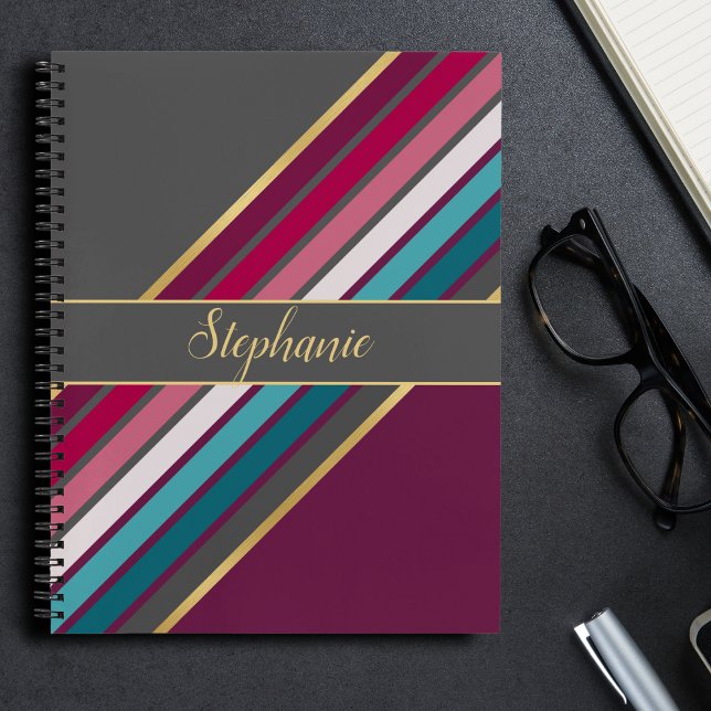 Retro 70s Inspired Grey and Purple Stripes Notebook (Creator Uploaded)
