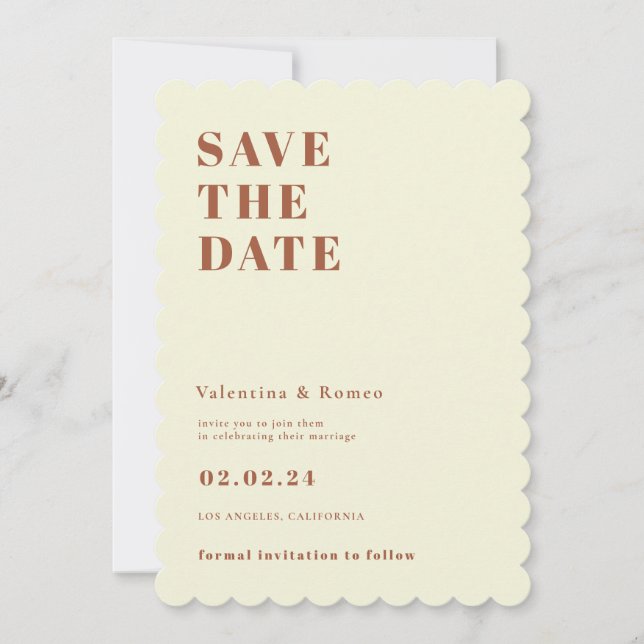 Retro 70s inspired Orange Wedding Save the date Invitation (Front)