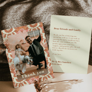 Retro 70s inspired Orange Wedding Thank you Card
