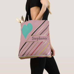 Retro 70s Inspired Stripes Rose and Gold  Tote Bag