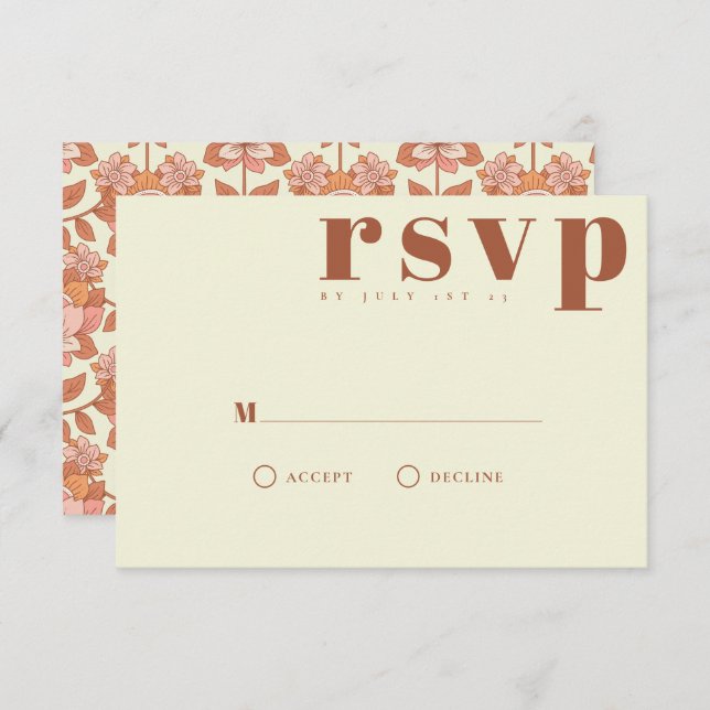 Retro 70s inspired Wedding RSVP Card (Front/Back)