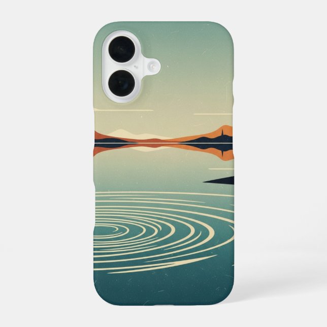 Retro 70s Lake Reflection Art iPhone 16 Case (Back)