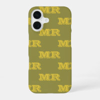 Retro 70s Monogram Initials Pattern Green Yellow