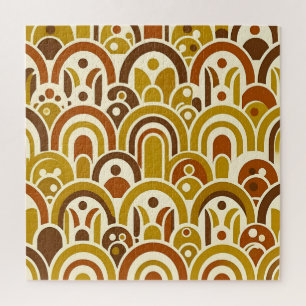 Retro 70s Mustard Brown Geometric Scalloped Arch  Jigsaw Puzzle