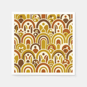 Retro 70s Mustard Brown Geometric Scalloped Arch Napkin