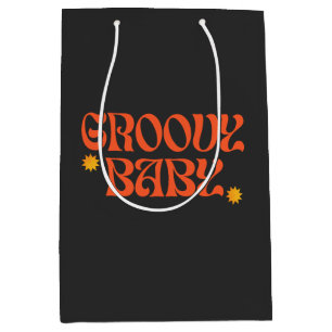 Retro 70s Mustard Orange Black Hippie Groovy Baby Medium Gift Bag