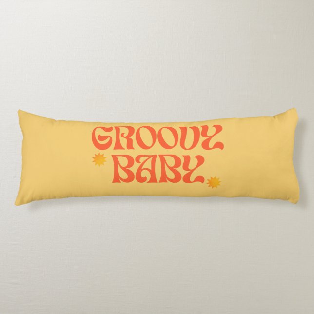 Retro 70s Mustard Orange Hippie Groovy Baby Body Cushion (Front)