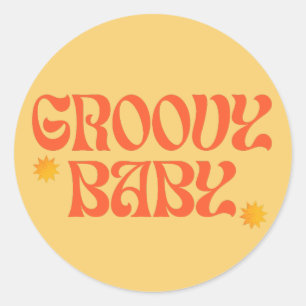 Retro 70s Mustard Orange Hippie Groovy Baby Classic Round Sticker
