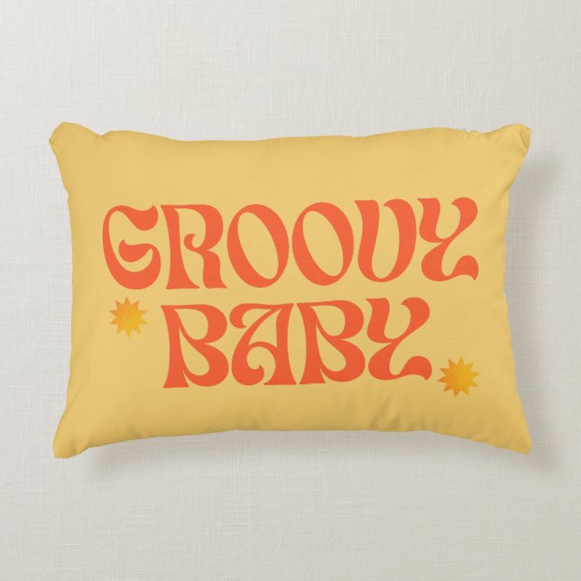 Retro 70s Mustard Orange Hippie Groovy Baby Decorative Cushion (Front)