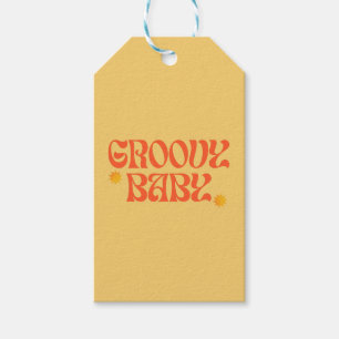 Retro 70s Mustard Orange Hippie Groovy Baby Gift Tags