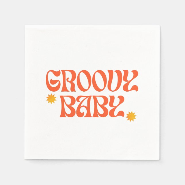 Retro 70s Mustard Orange Hippie Groovy Baby Napkin (Front)