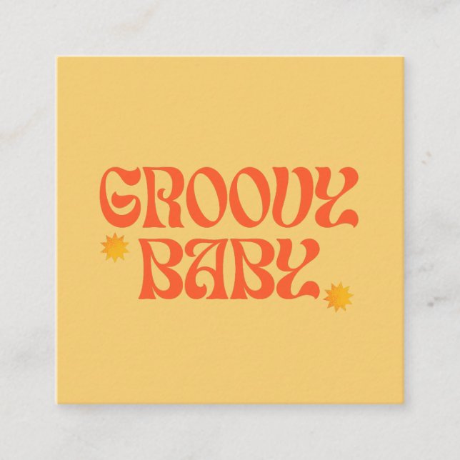 Retro 70s Mustard Orange Hippie Groovy Baby Square Business Card (Front)