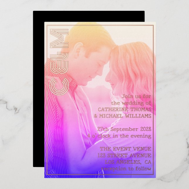 Retro 70s Name Monogram And Photo Wedding  (Front/Back)