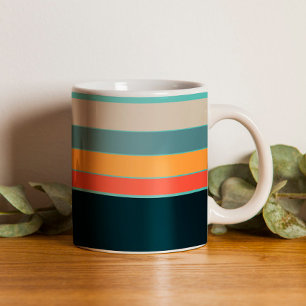 retro 70s Navy Blue teal pink Stripes Coffee Mug