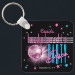 Retro 70's Neon Look Disco Ball Bachelorette Key Ring<br><div class="desc">Take a trip back to the 70's and party on the wild side with this retro disco ball "Welcome" to [name's] "Bachelorette Disco Party" design in pink, electric blue and including pink and silver tone text with pink, blue and silver tone (not foil) stars -- all on a black background....</div>