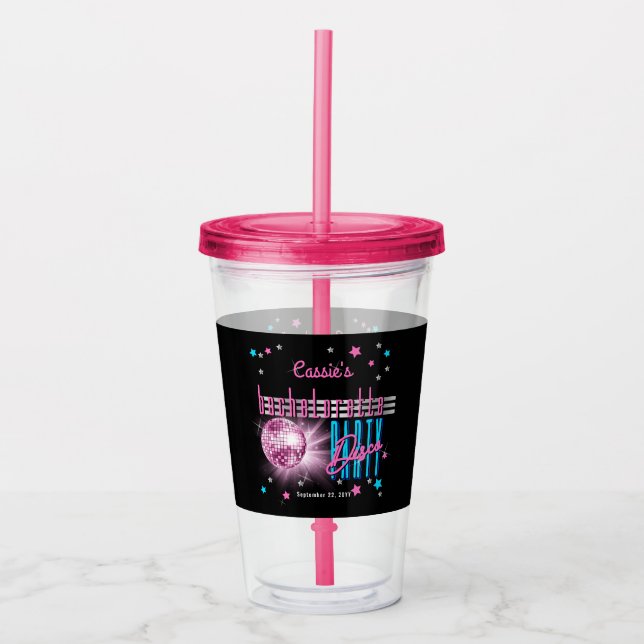 Retro 70's Neon Look Disco Ball Bachelorette Party Acrylic Tumbler (Front)