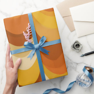 Retro 70s Orange Mustard Wave Abstract Pattern Wrapping Paper