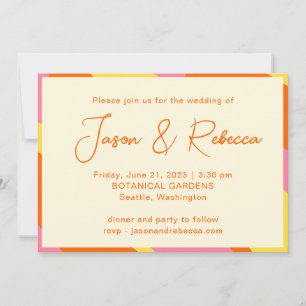 Retro 70s Orange Yellow Pink All In One Wedding Invitation