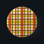 Retro 70s Orange Yellow Plaid 6 Cm Round Badge<br><div class="desc">This funky, original 70s-inspired design is made to look like groovy 1970s or late 1960s vintage plaid in shades of orange, gold yellow, moss green and red-brown on white. The seamless chequered pattern is slightly distressed so it looks like it has been painted on. This is a cool, old school...</div>