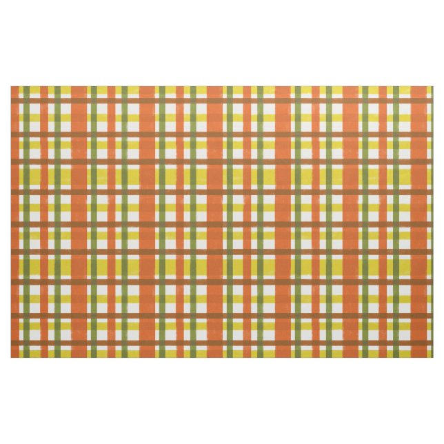 Retro 70s Orange Yellow Plaid Funky Fabric (Fat Quarter)