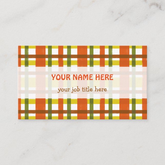 Retro 70s Orange Yellow Plaid Personalised Business Card (Front)