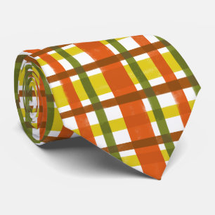Retro 70s Orange Yellow Plaid Tie