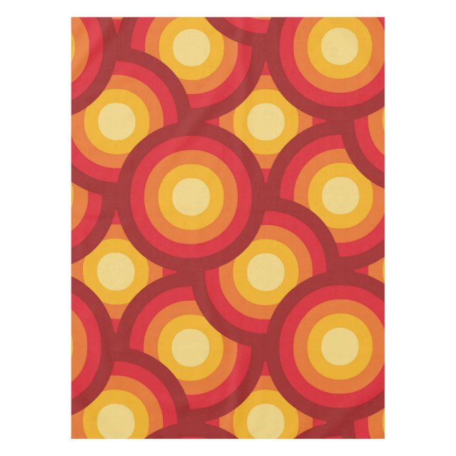 Retro 70s  Orange Yellow Red Circles Pattern  Tablecloth (Front)